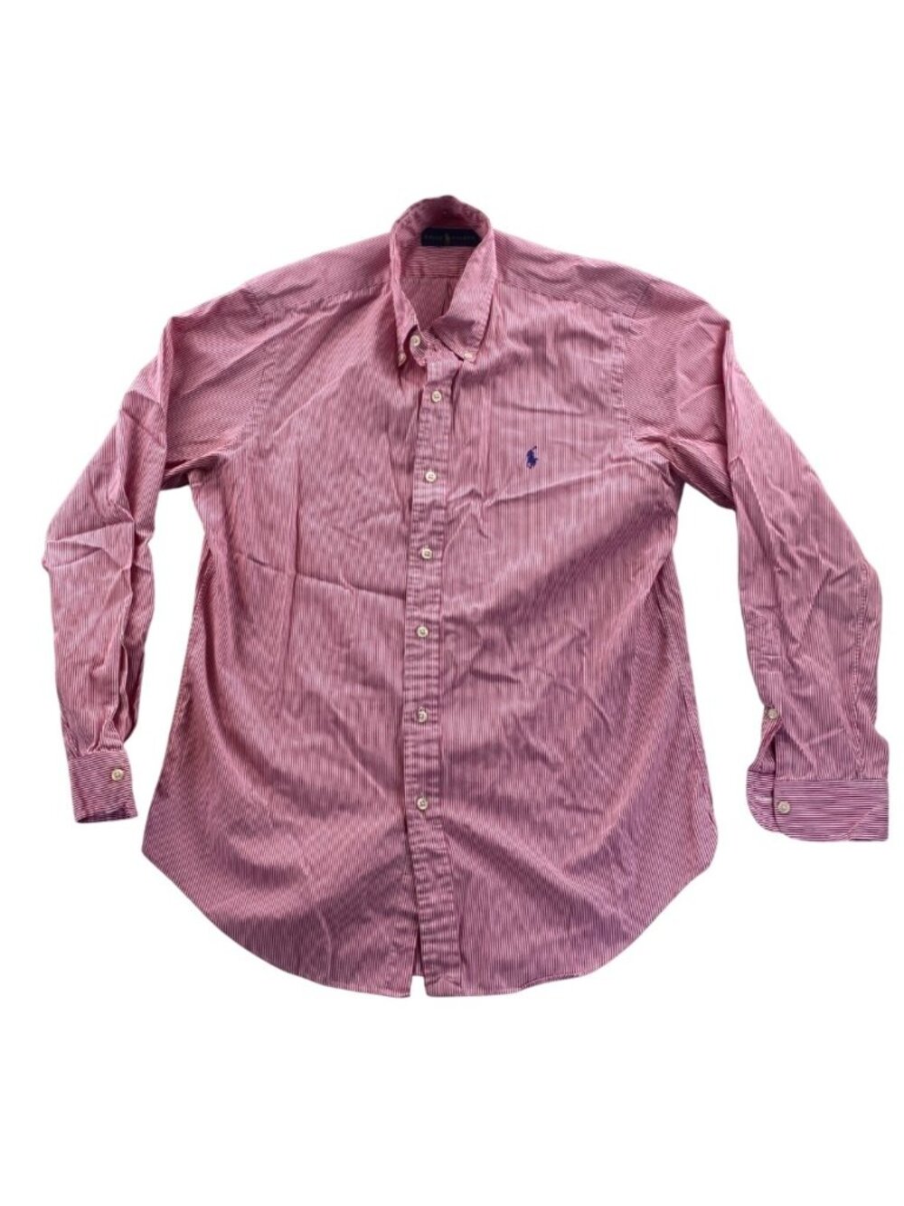 Ralph Lauren Mens Shirt Medium Pink White Striped Long Sleeve Button-Down Casual